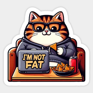 I'm Not Fat meme Chubby Tabby Cat Laptop Couch Potato Nachos Soft Drink Sticker